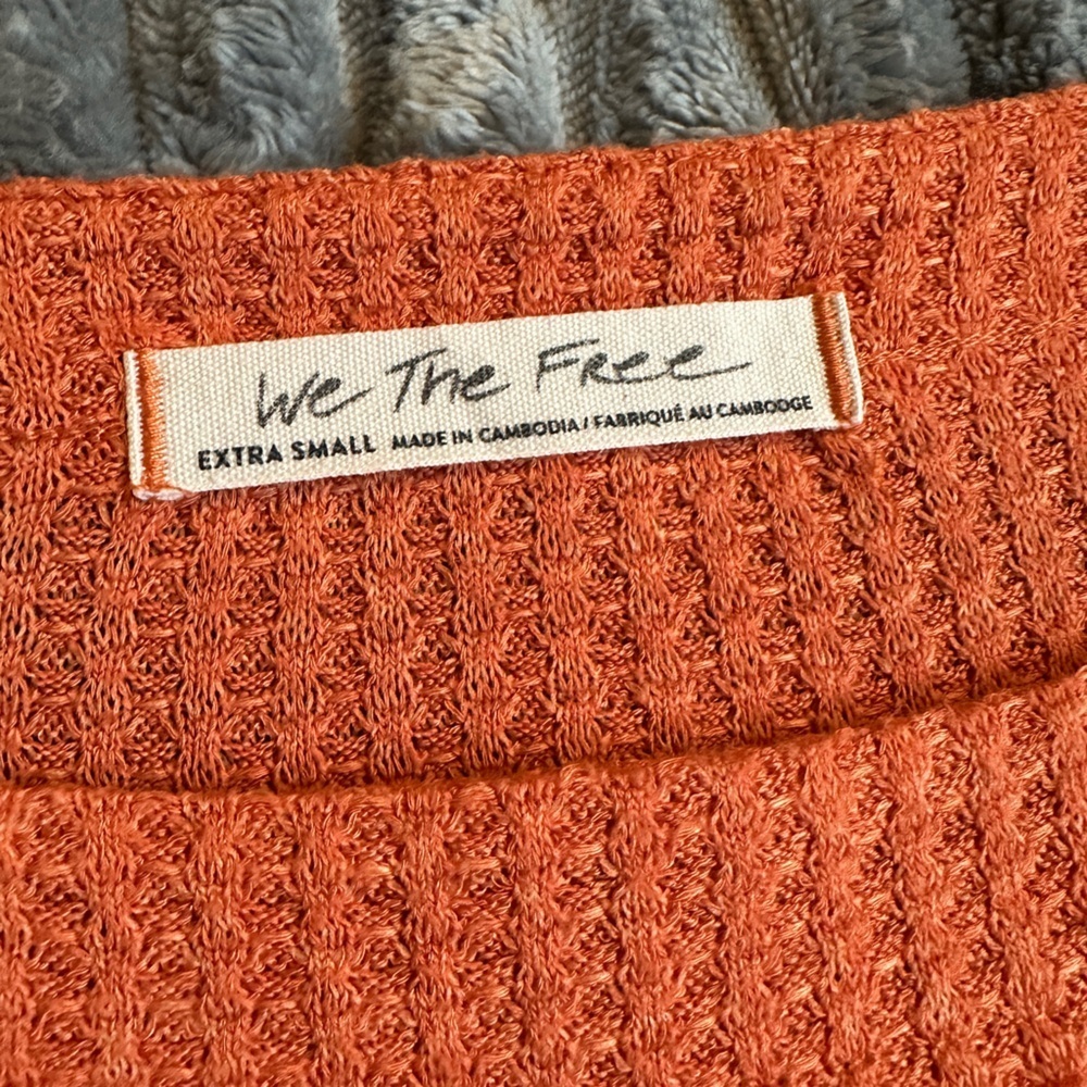 We the free oversized orange coral waffle knit thermal lounge top - Picture 4 of 8